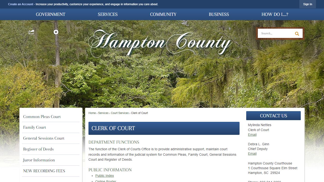 Clerk of Court | Hampton County, SC - Official Website