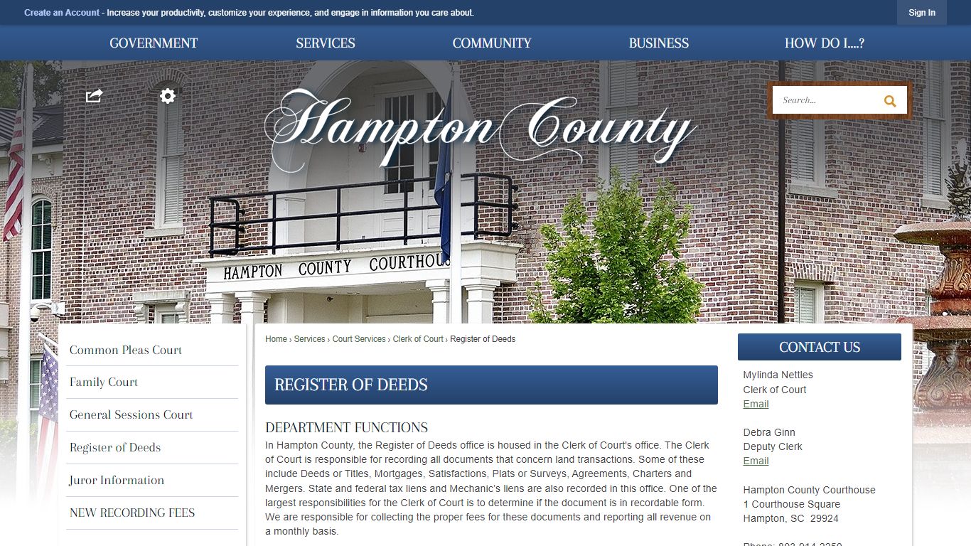 Register of Deeds | Hampton County, SC - Official Website