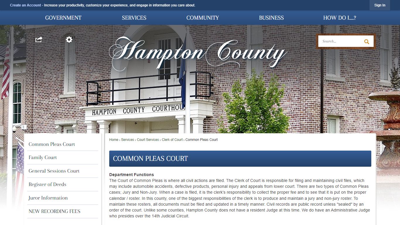 Common Pleas Court | Hampton County, SC - Official Website